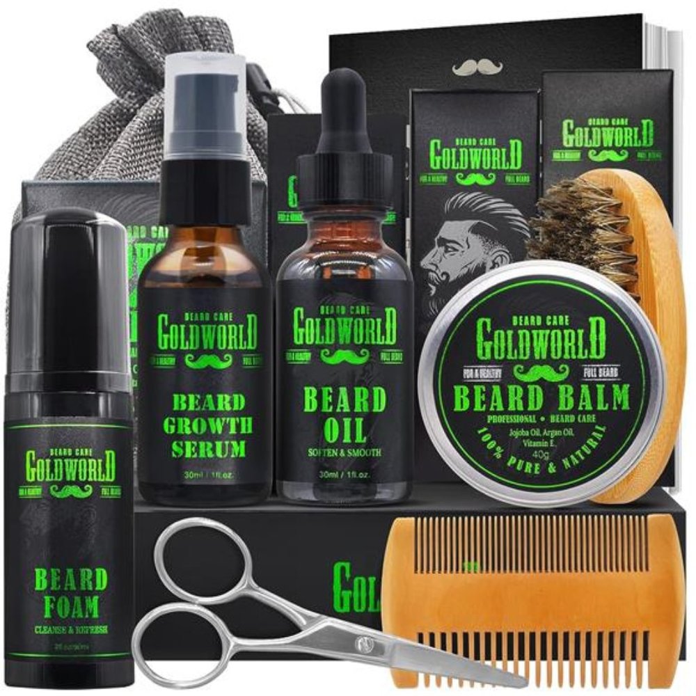 Beard Kit Beard Growth Grooming Kit w/Beard Foam/Shampoo/Wash Beard + More
